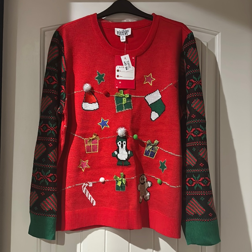🌸1 NEW UGLY SWEATER Christmas Sz Large With Tags